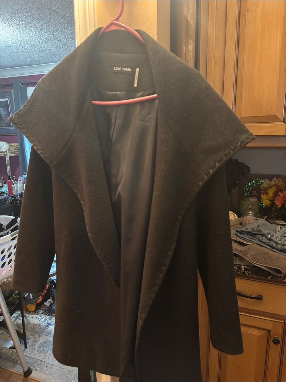 Love Token Black Open-Front Wool-Blend Coat